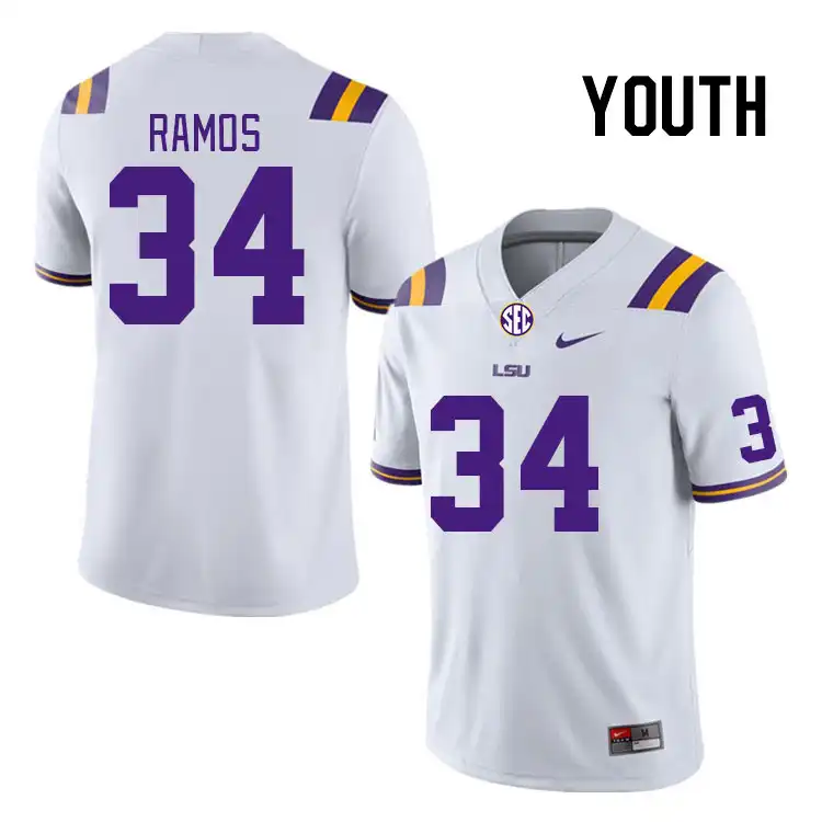 Youth LSU Tigers Damian Ramos #34 White NCAA Football Jersey